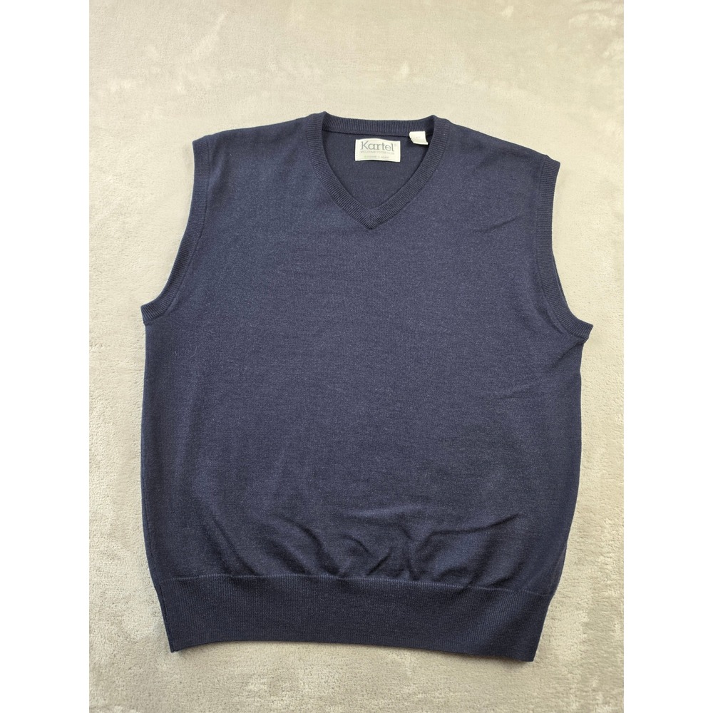 Kartel Sweater Vest Mens M Blue 100% Pure Wool V-Neck Sleeveless Knit Ireland